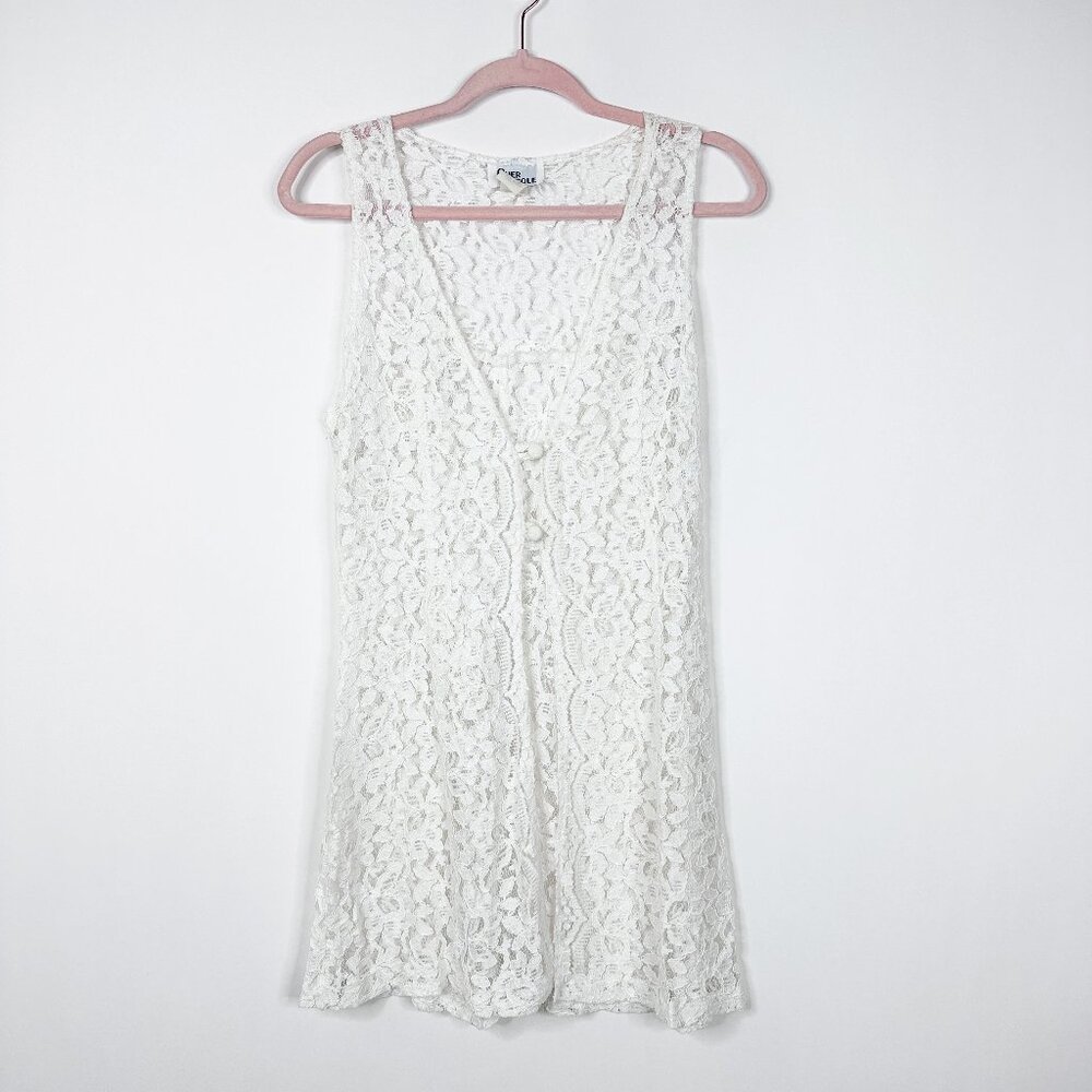 Vintage Cher Jacque Sleeveless Lace Vest Cardigan White Small #A1182